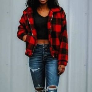 Buffalo Plaid Sherpa Bomber Jacket size Small